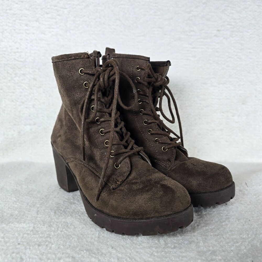 Zigi Soho Kourtlan Brown Suede Ankle Heeled Combat Boots 7.5 Chunky